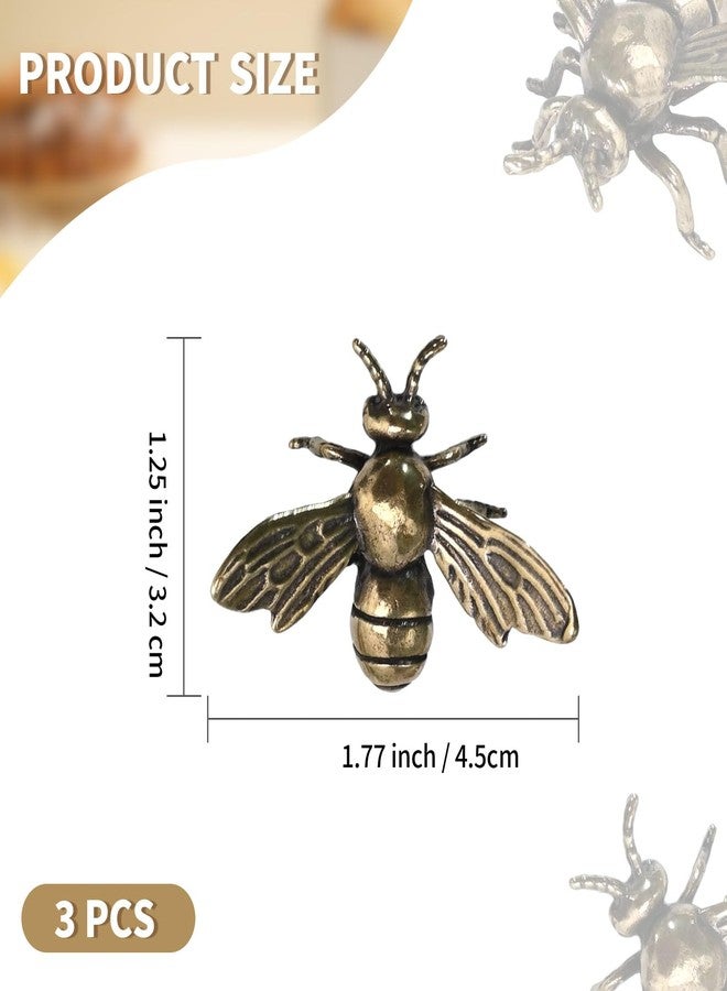 Anxingo مجموعة أنكسينغو من 3 تماثيل نحل نحاسية عتيقة، زينة نحل صغيرة من النحاس الأصفر لتزيين المنزل، هدية فنية جدارية - Image 2